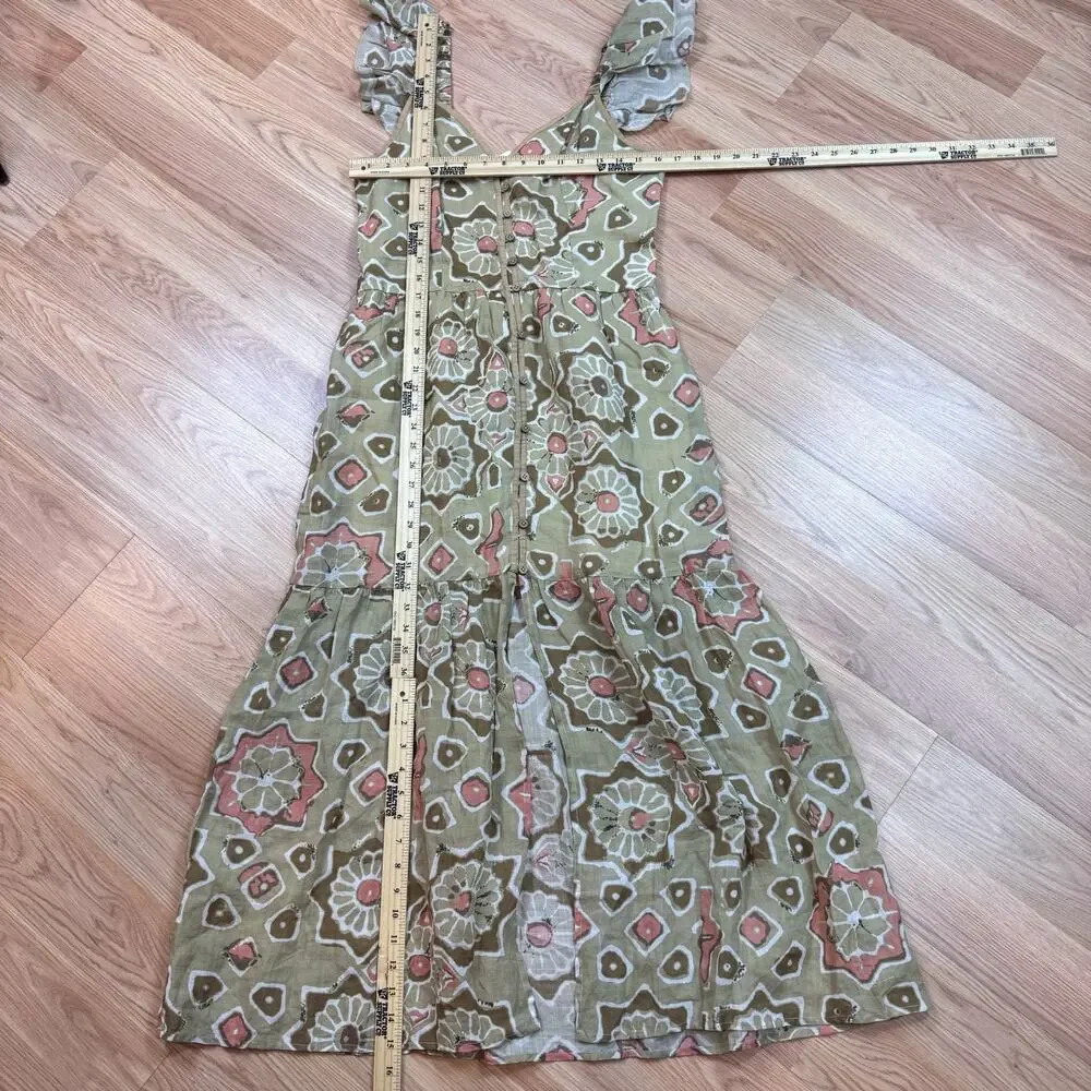 Women’s Dress Let Me Be Anthropologie Small Light Flowy Ruffles Tan Brown Midi